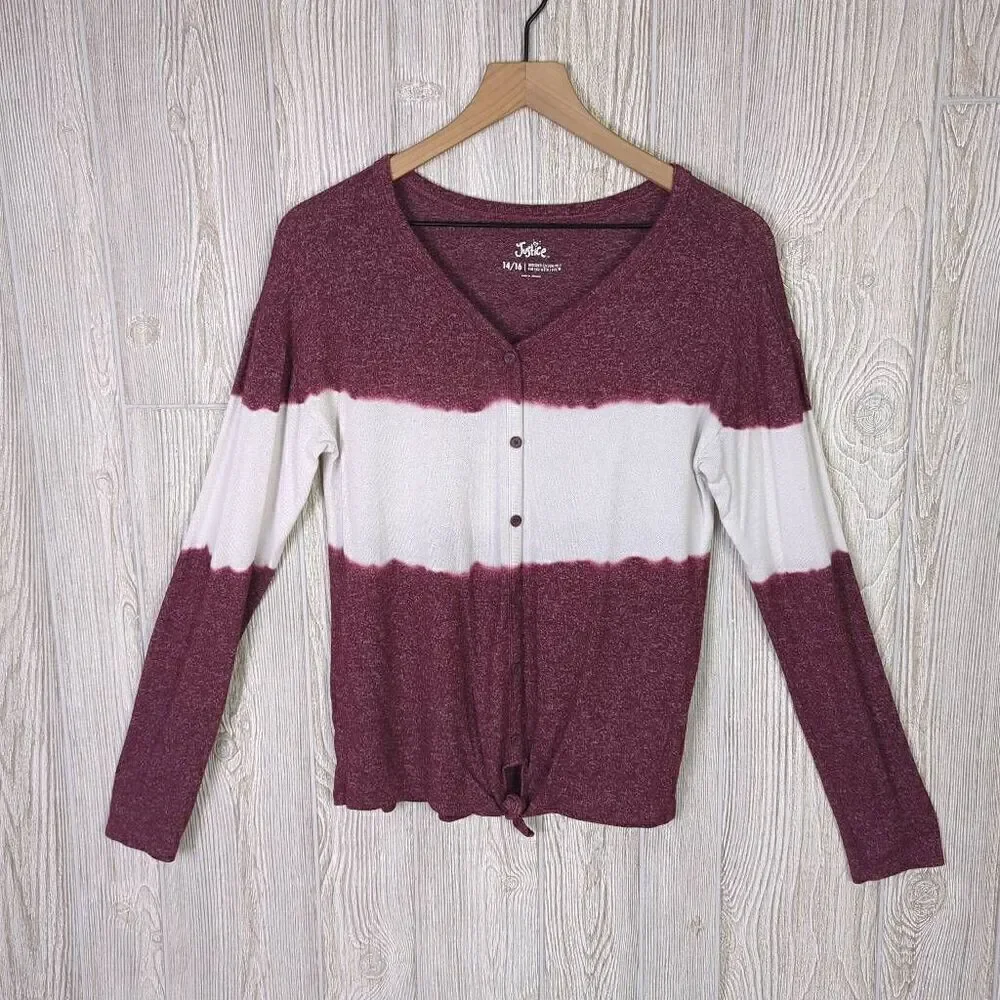 Justice Girls XL Striped Tie Dye Knotted Long Sleeve Shirt Top Purple White